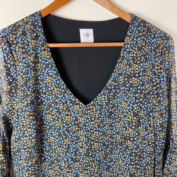 CAbi Poise Floral Dress Size M Boho Shift Blue Muti Print Chiffon‎ Style 3648 - Picture 4 of 10